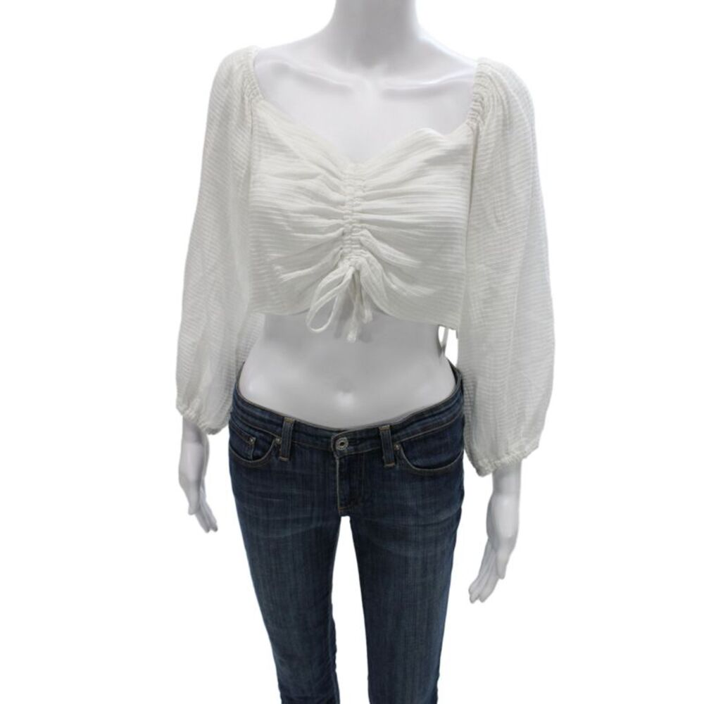 Suboo Womens Cropped Striped Cotton Blouse Square Neck 3/4 Sleeve Size 6